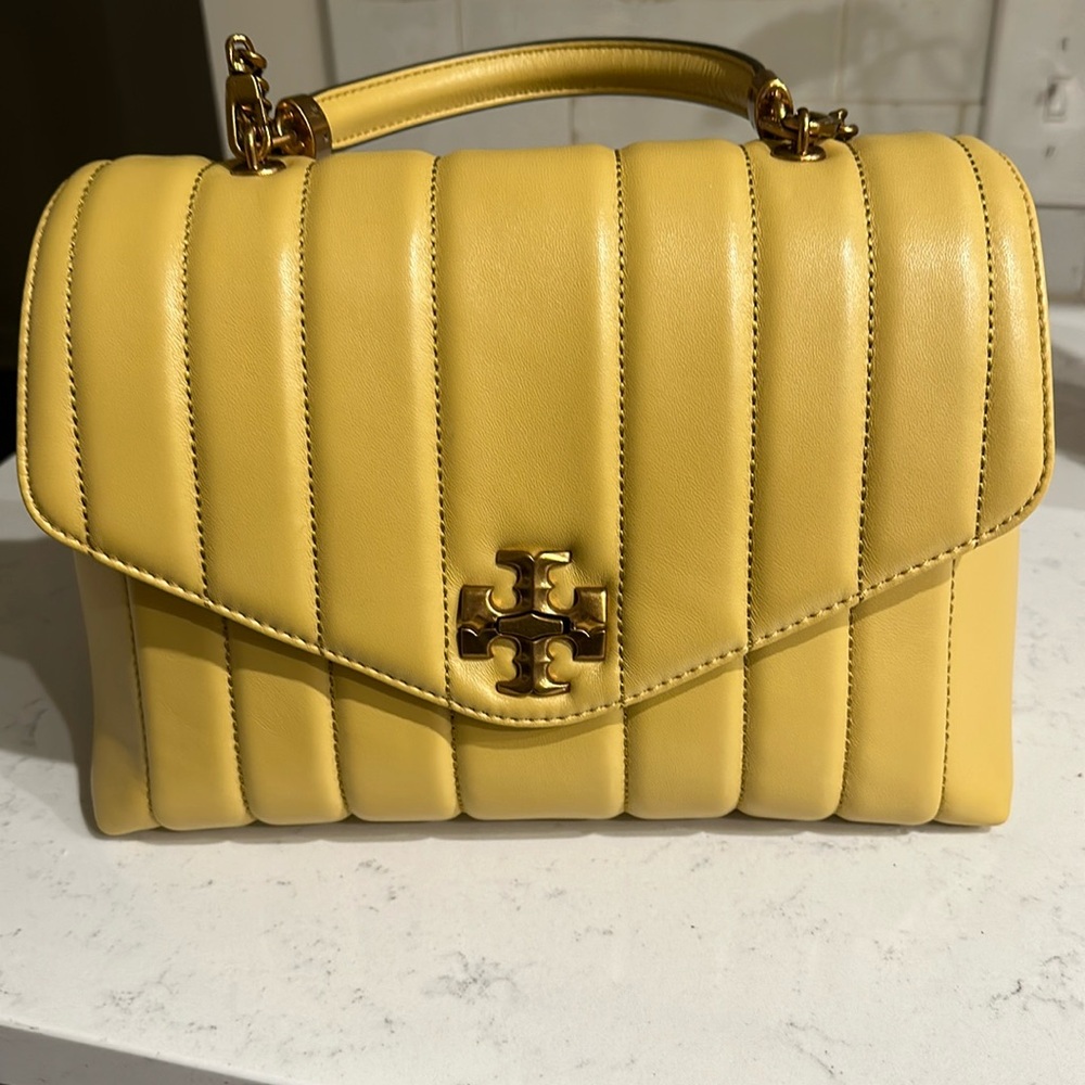 Tory Burch Kira Leather Top Handle Satchel medium size in Bees Wax. Dust bag